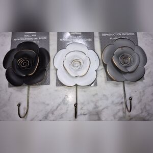 Lot of 3 Special Moments Metal Flower Wall Hooks, Wall Art, New